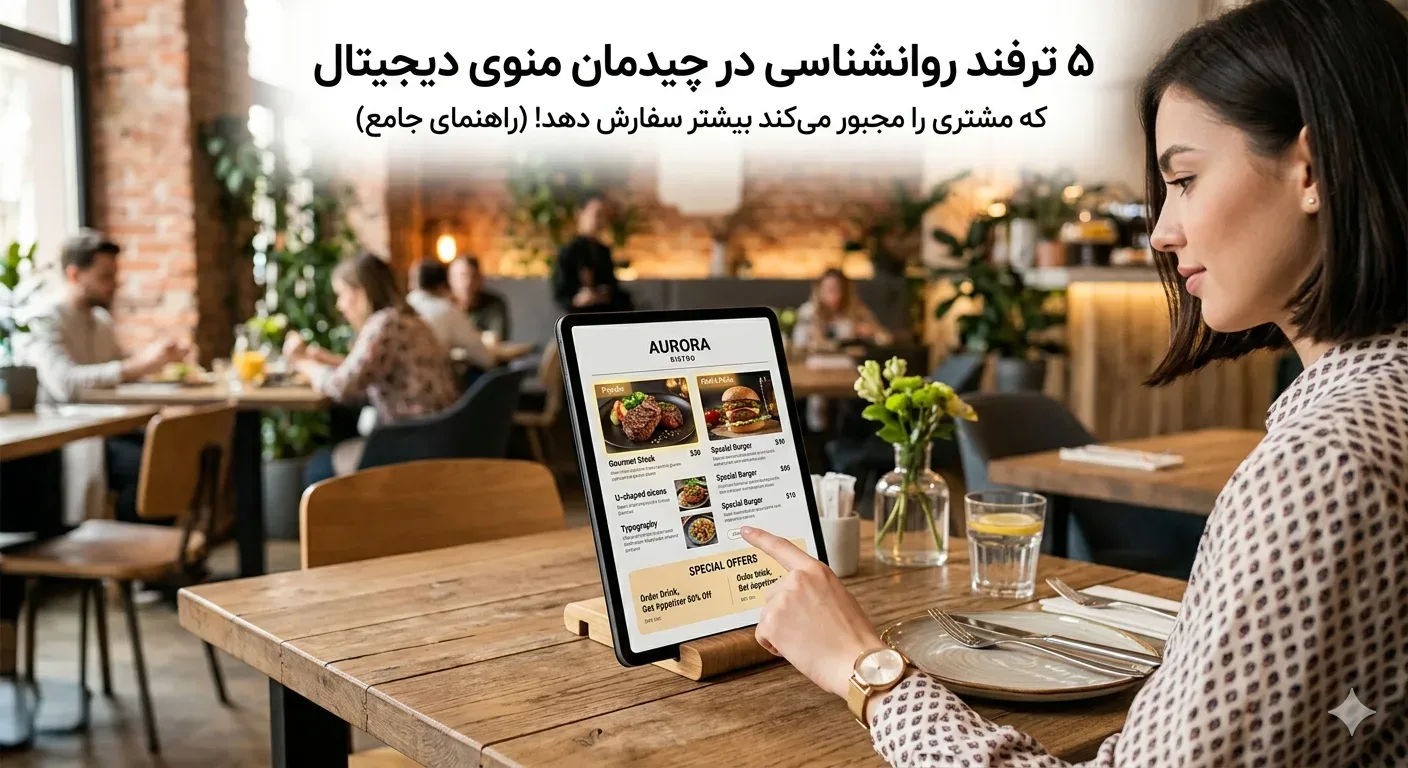 ۵ ترفند روانشناسی در چیدمان منوی دیجیتال که مشتری را مجبور می‌کند بیشتر سفارش دهد! (راهنمای جامع)